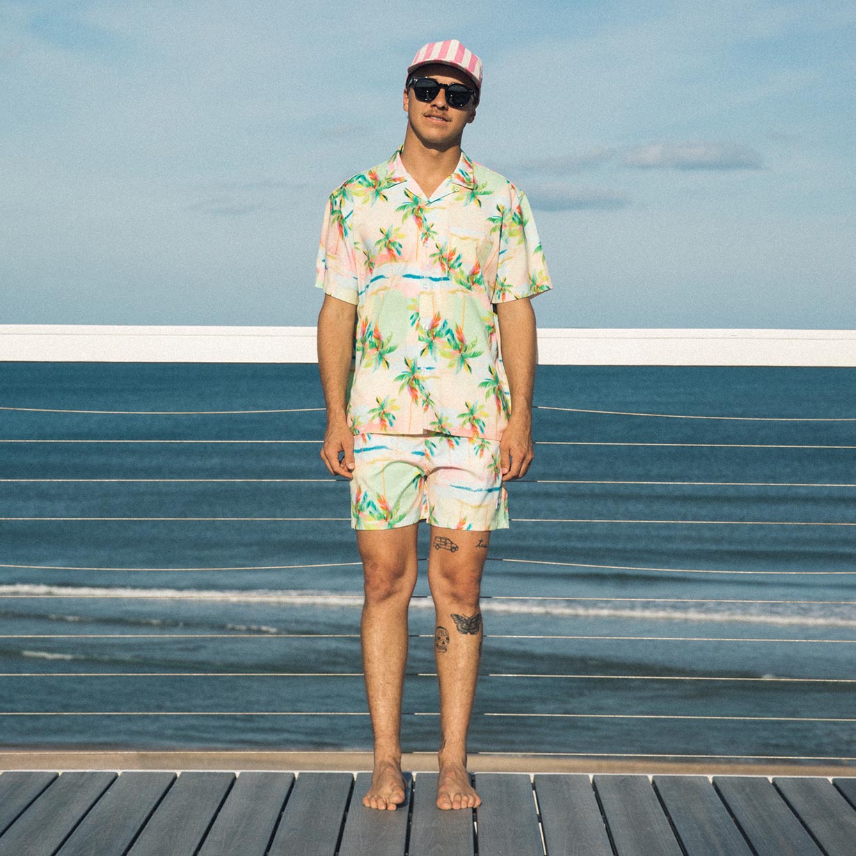 Pastel Palmy Buttonup Shirt - Lightweight Stretch