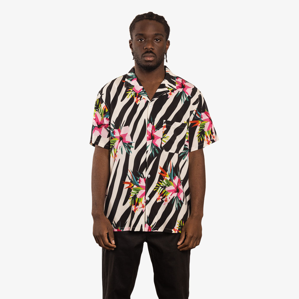 Zebra Floral Buttonup Shirt - Lightweight Stretch