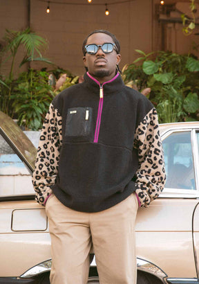 Leopard Sleeves Zip Sherpa Jacket