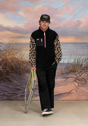 Leopard Sleeves Zip Sherpa Jacket