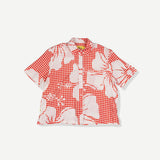 Tile Hibiscus Cotton Crop Cabana Shirt - Red