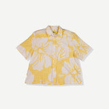 Tile Hibiscus Cotton Crop Cabana Shirt - Yellow