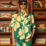 Hibiscus Crop Buttonup - Marine