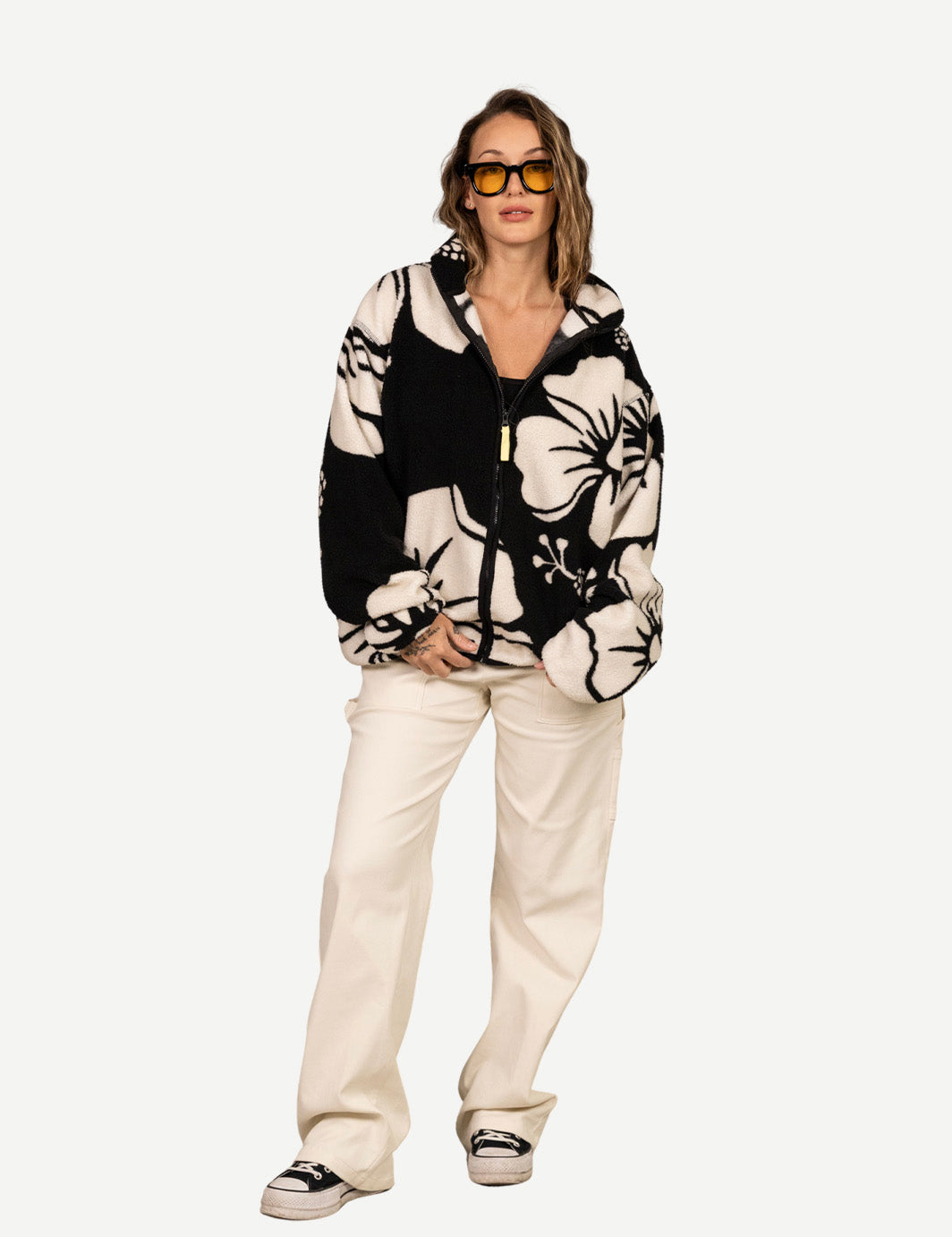 シャンシャン Hibiscus Full Zip Sherpa - Black - Duvin Design Co.