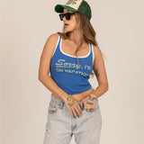On Vacation Ribbed Tank - Blue