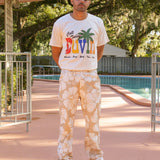 Loose Anti-Workwear Pant - Tan Hibiscus