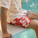 Split Flower Swim Short - Red