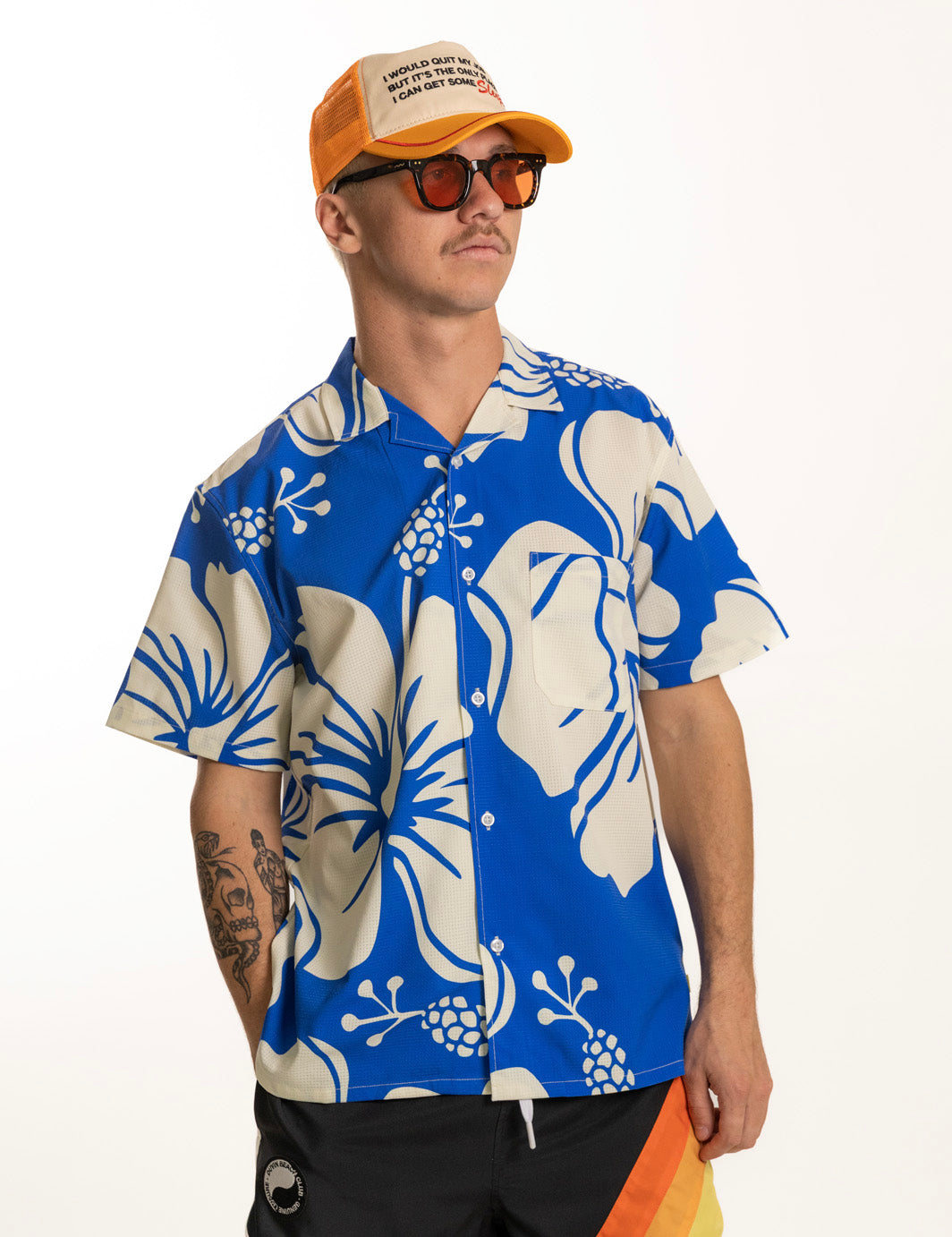 Trouble Paradise Leisure Stretch Buttonup - Blue