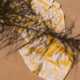 Tile Hibiscus Cotton Crop Cabana Shirt - Yellow