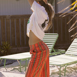 Womens Vertical Red Tencel Cabana Pant