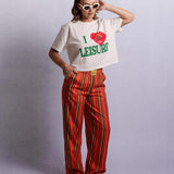 Womens Vertical Red Tencel Cabana Pant