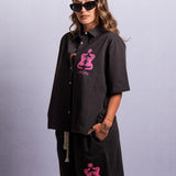 Gator Cotton Crop Cabana Shirt - Black