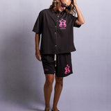 Gator Cotton Crop Cabana Shirt - Black