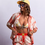 Tile Hibiscus Cotton Crop Cabana Shirt - Red