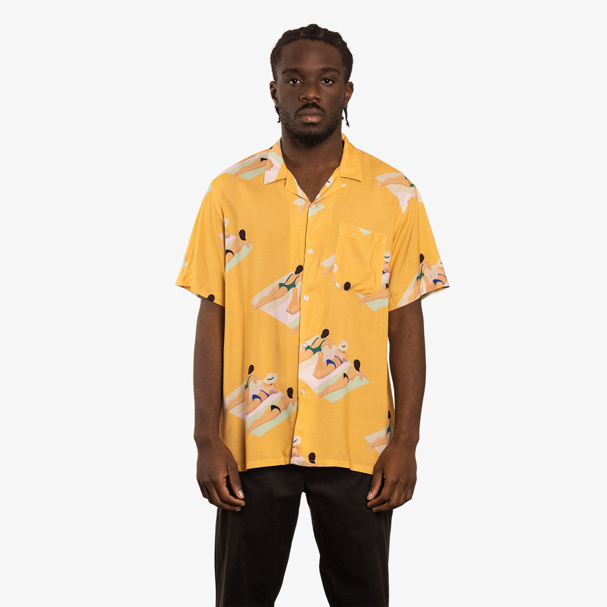 Yellow short sale sleeve button up